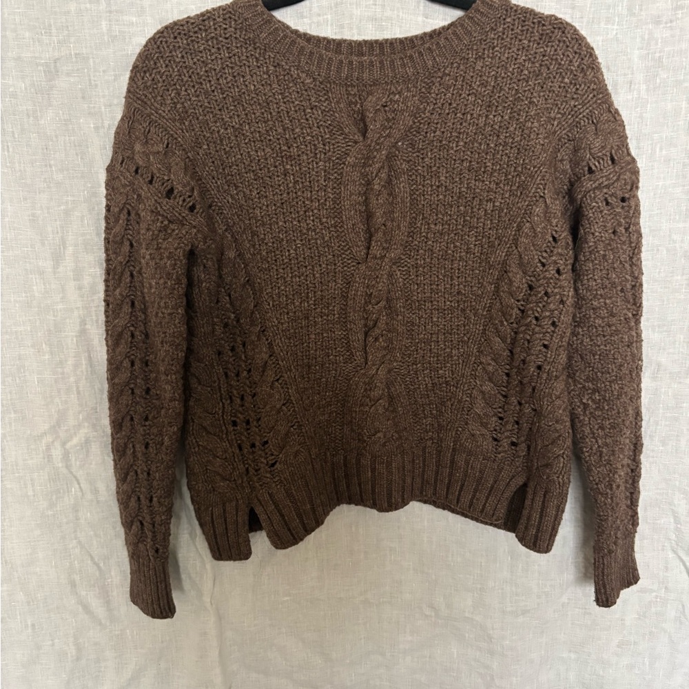 Vince Brown Crew Neck Cable Knit Sweater